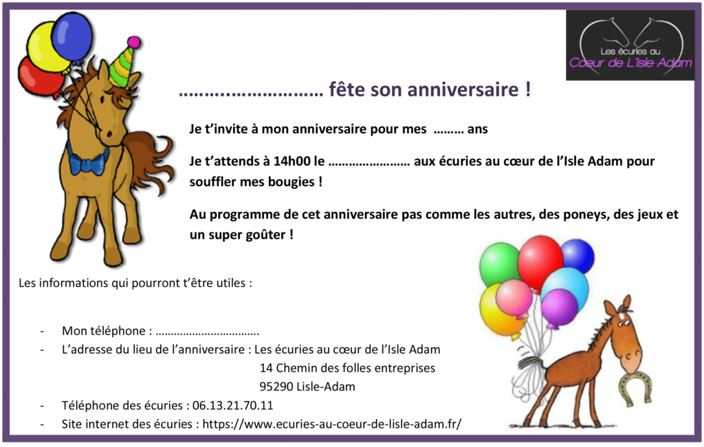 carte anniversaire poney