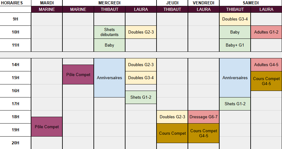Planning cours Ecuries au Coeur de L'Isle Adam 2026/2027